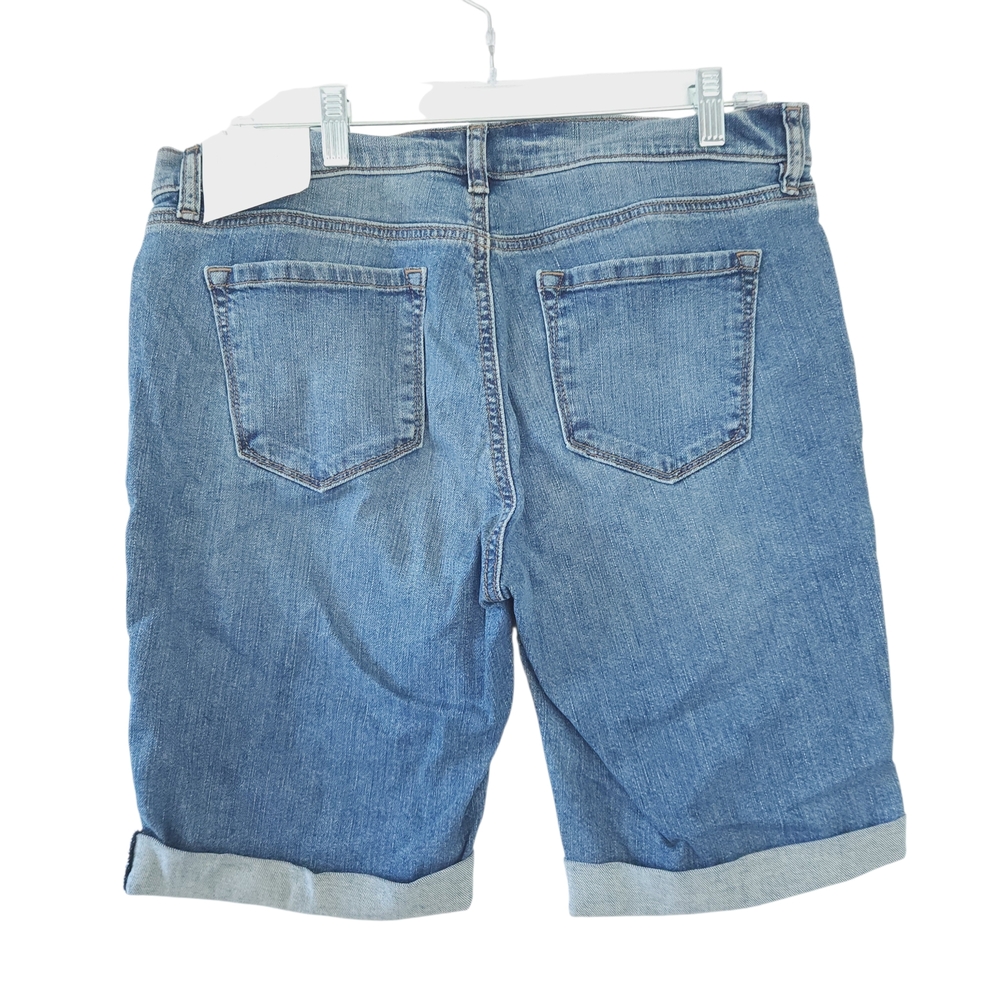 NEW LOFT Mid-Wash Denim Bermuda Shorts Size 10 Blue Jean Shorts Long Length - Picture 2 of 5